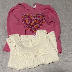 GAP Pink Floral Heart Hoodie and Cream Ruffle Top